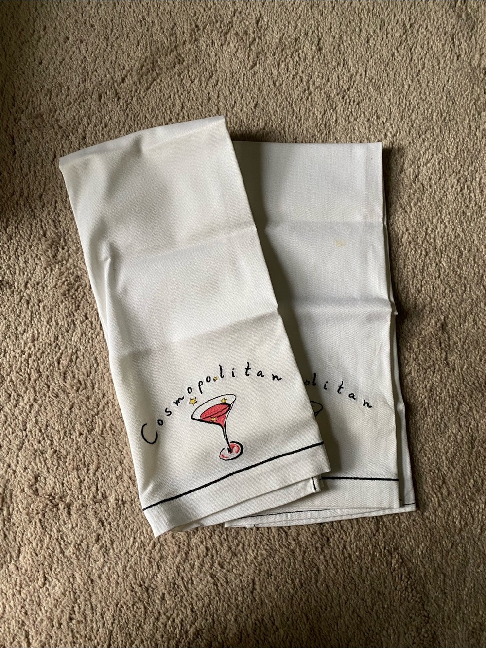2 pottery barn White 'Cosmopolitan’ martini bar towels
